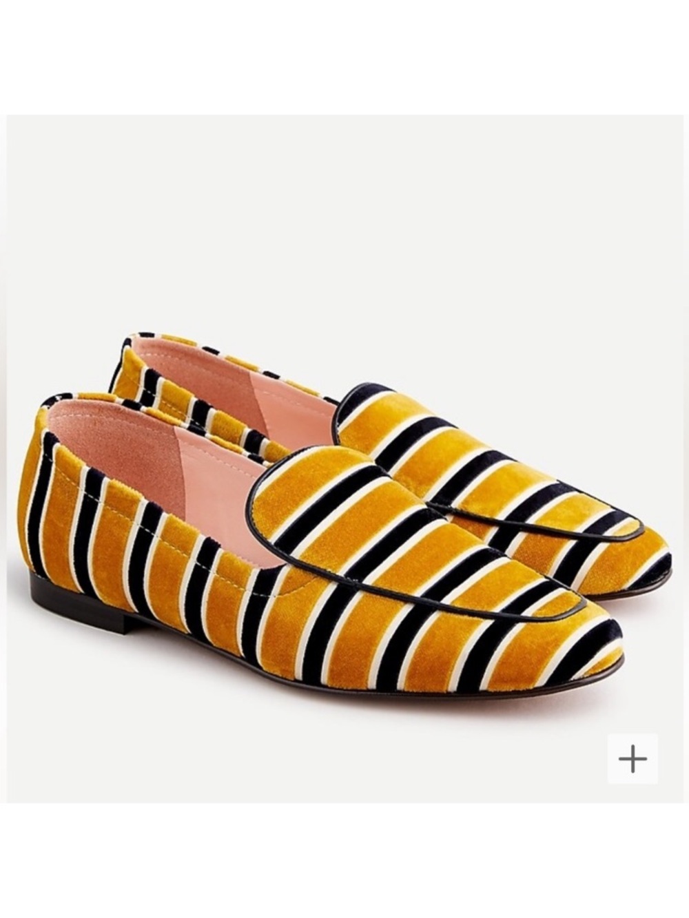 J. Crew | Cecile Velvet Gold Stripe Smoking Slippers